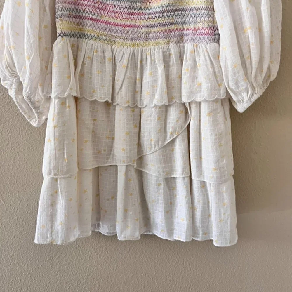 Love Shack Fancy Shaw Puff Sleeve Tiered Mini Dress In Butter Yellow XS‌‌‌‌‌‌‌‌